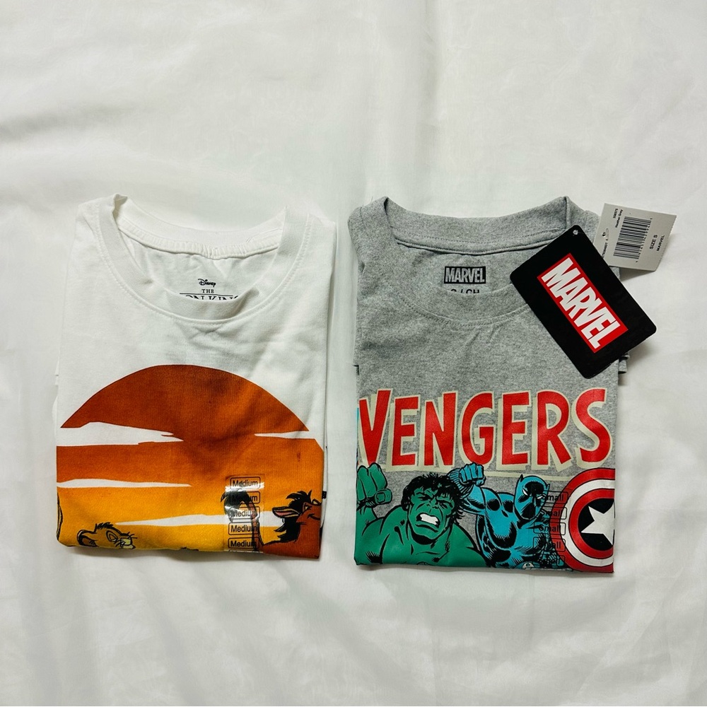 Marvel Avengers Gray T-Shirt size S and Disney Lion King White size M (set 2)